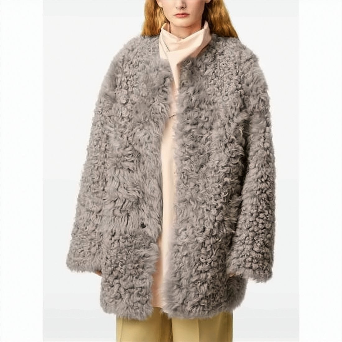 Ami Plush Lambskin Coat With Oversized Silhouette