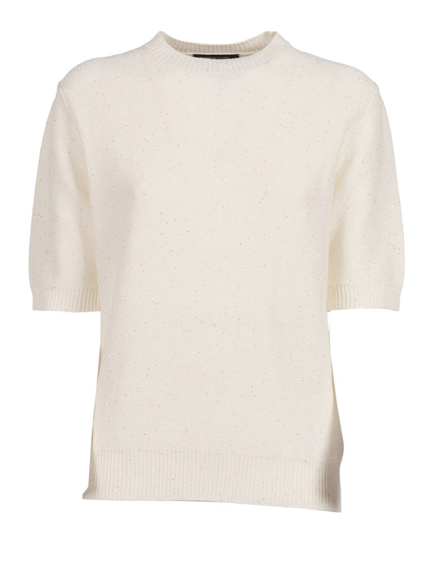 Fabiana Filippi White Sequin Linen Short Top
