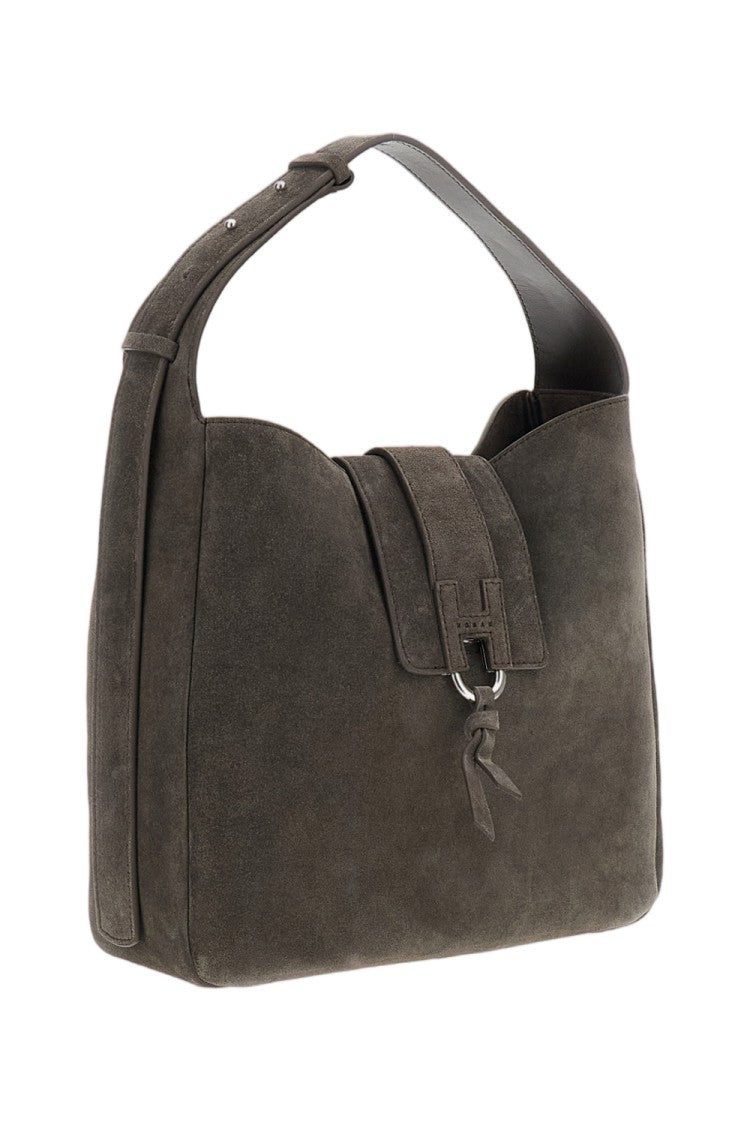 Hogan Dark Brown H01x Hobo Vertical Suede Tote Bag