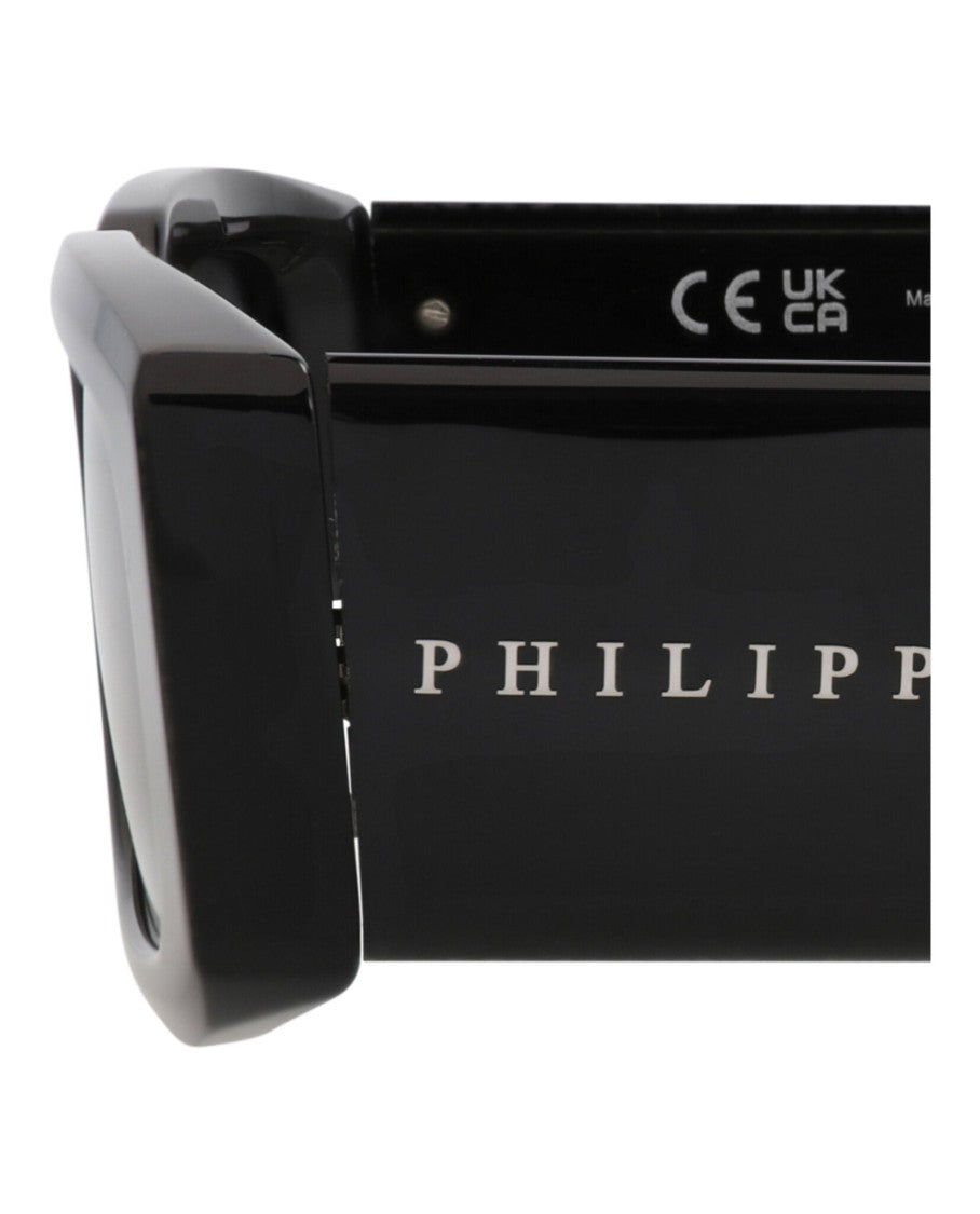 Philipp Plein Square-Frame Black Acetate Sunglasses With Saddle Nose Bridge