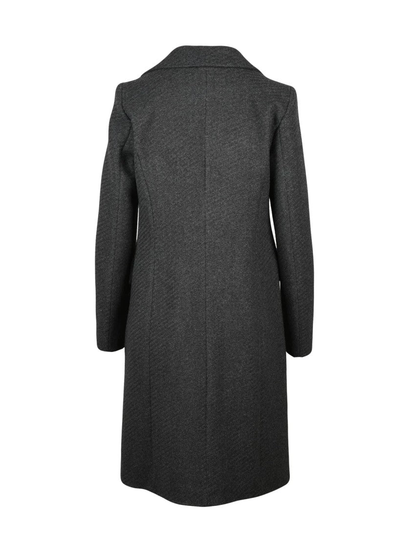 Lakore Dark Grey Fitted Herringbone Wool-Blend Coat