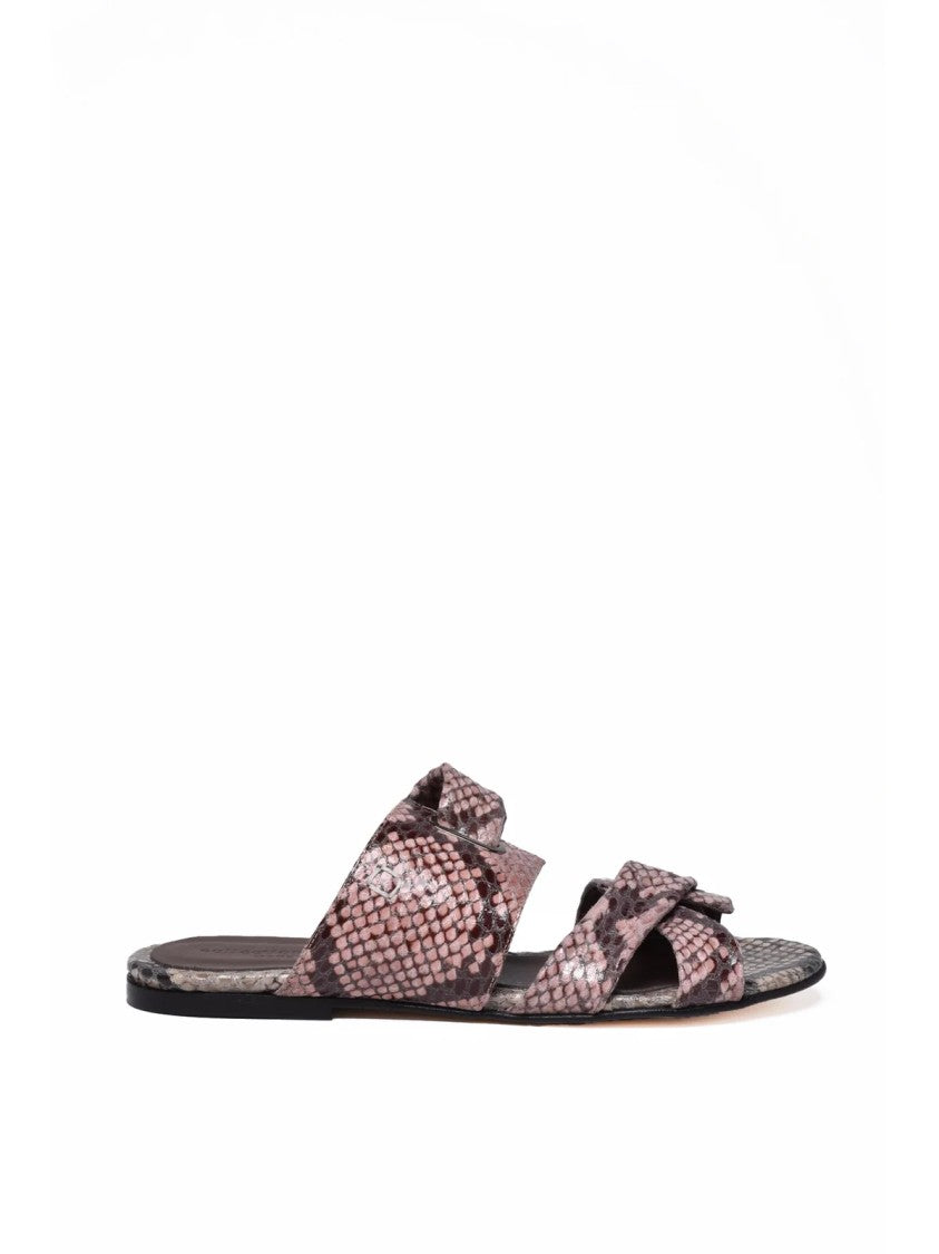 Collection Privee? Grey/Pink Textured Buckle Leather Slide Sandals