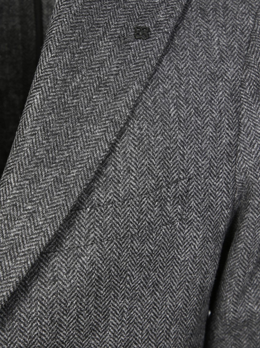 Tagliatore Tailored Herringbone Grey Jacket With Notch Lapels
