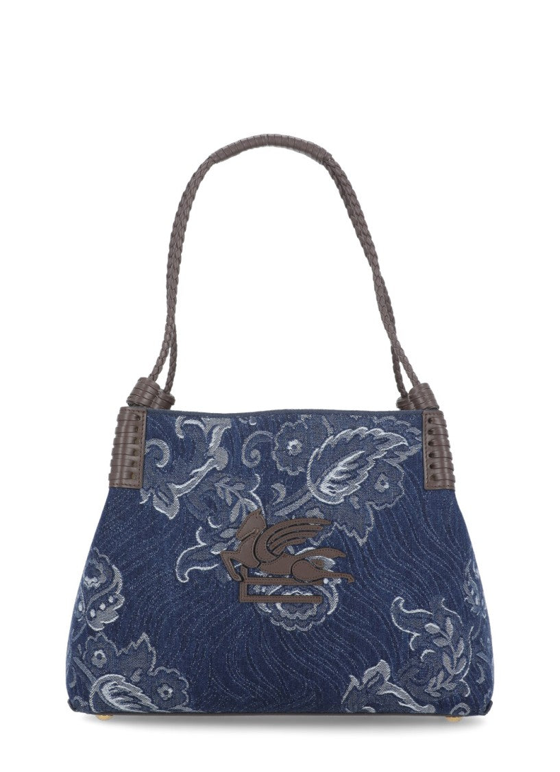 Etro Media Denim Jacquard Bag With Intricate Rose Pattern