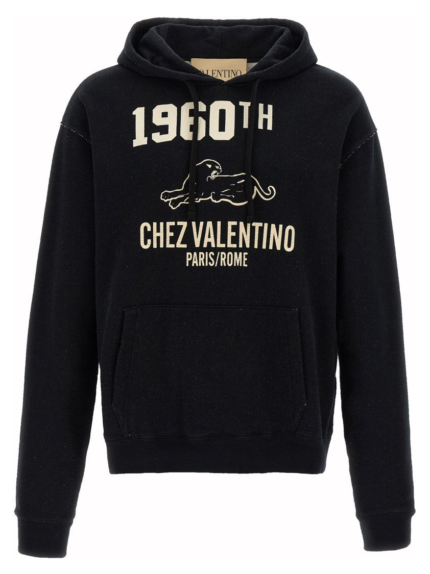 Valentino Garavani Cotton Hoodie With Chez Valentino Front Print And Kangaroo Pocket