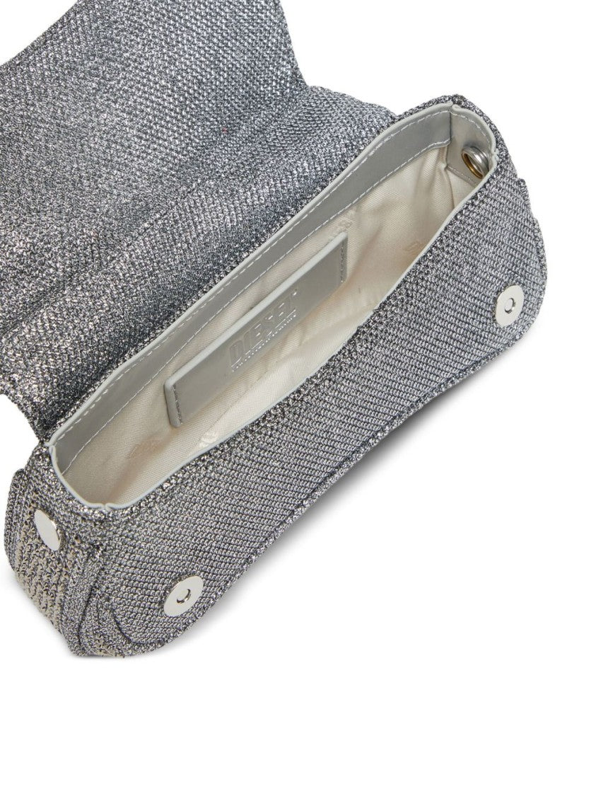 Diesel Silver Curved Crystal Embellished Handbag