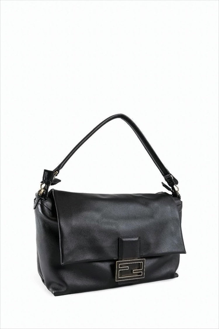 Fendi Geometric Clasp Black Lambskin Shoulder Bag