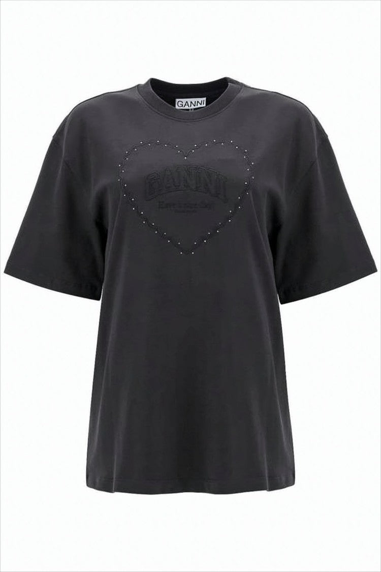 Ganni Relaxed-Fit Short-Sleeve T-Shirt With Heart Design