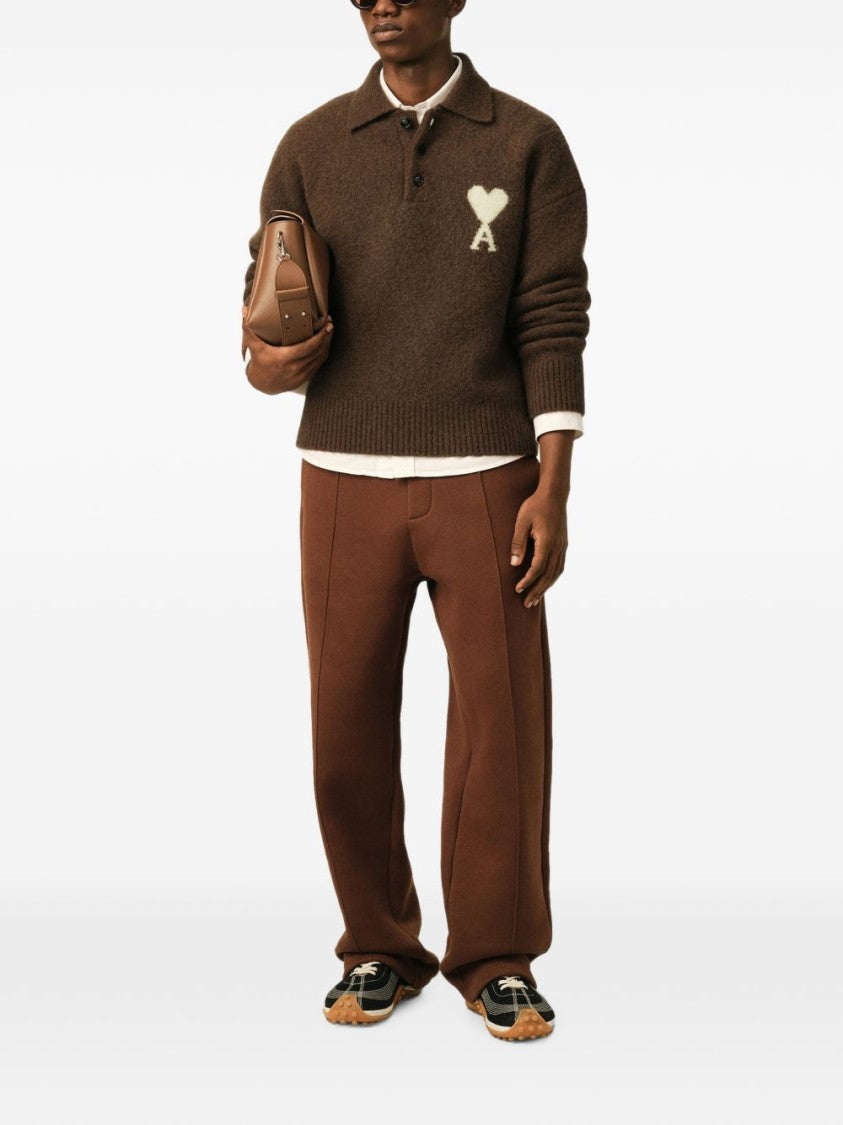 Ami Paris Textured Knit Sweater With Polo Collar