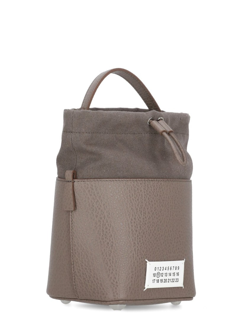 Maison Margiela Rosy Grey Leather Bucket Bag With Contrast Logo Tab