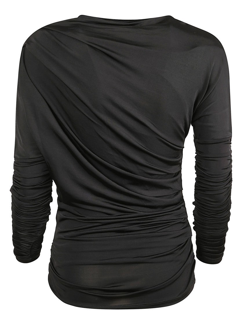 Ganni Draped Long-Sleeved Top With Asymmetric Neckline