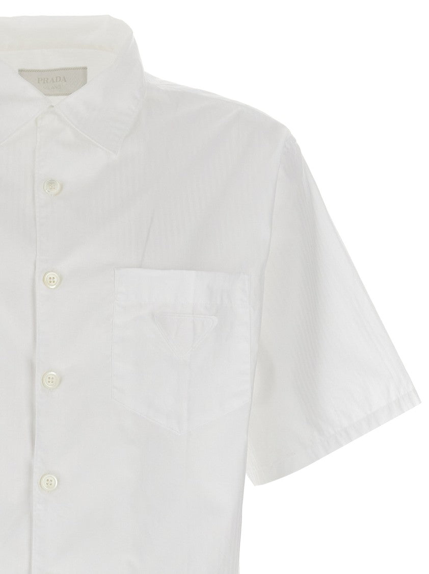 Prada Short-Sleeved Striped Cotton Poplin Shirt