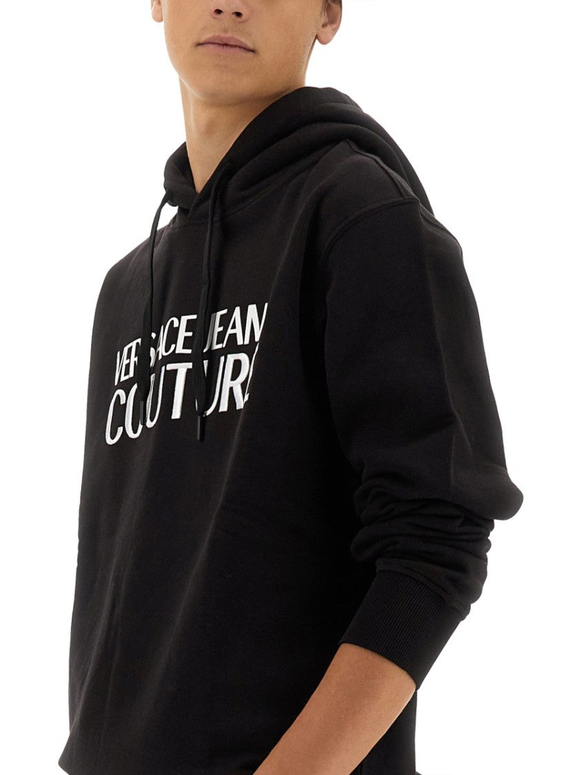 Versace Jeans Couture Black Regular Fit Sweatshirt With Bold Logo Print