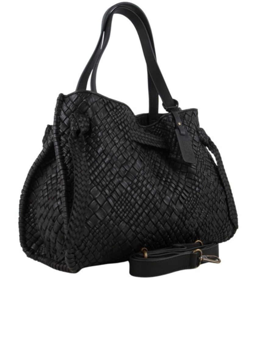 Visona` Spacious Woven Calf Leather Handbag