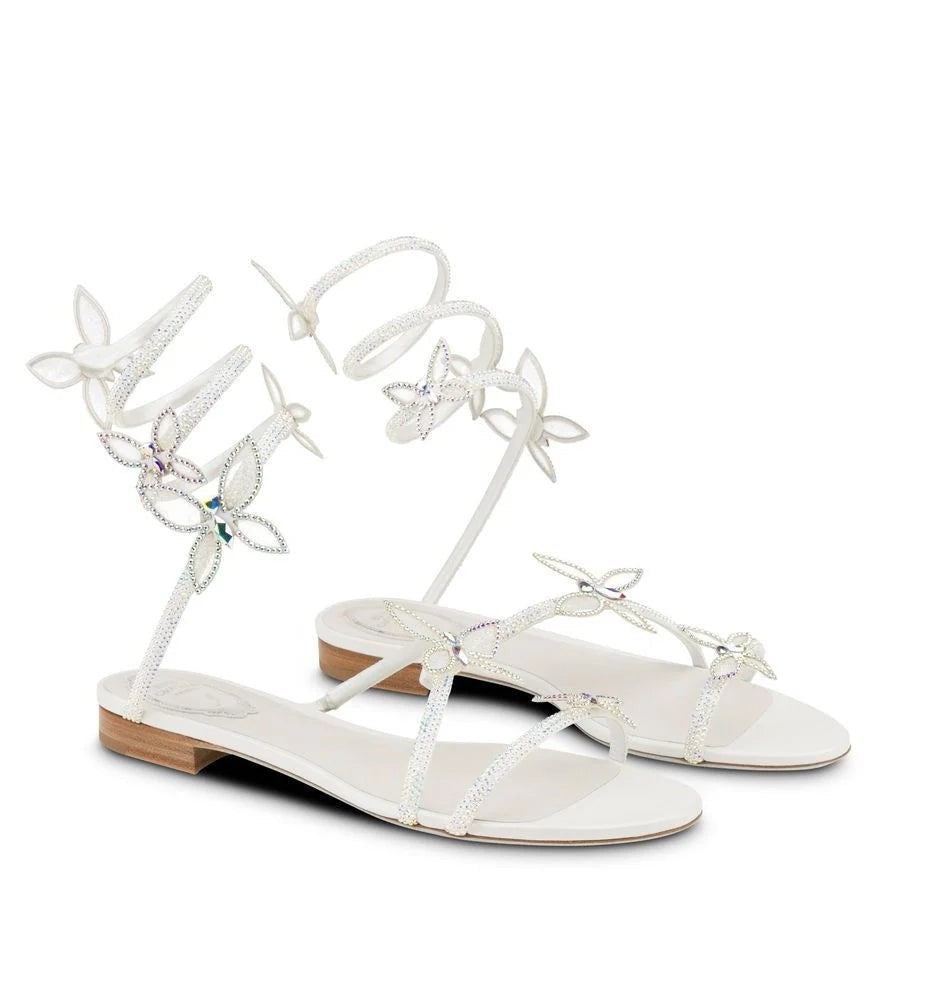 René Caovilla Butterfly Crystal Ivory Sandal