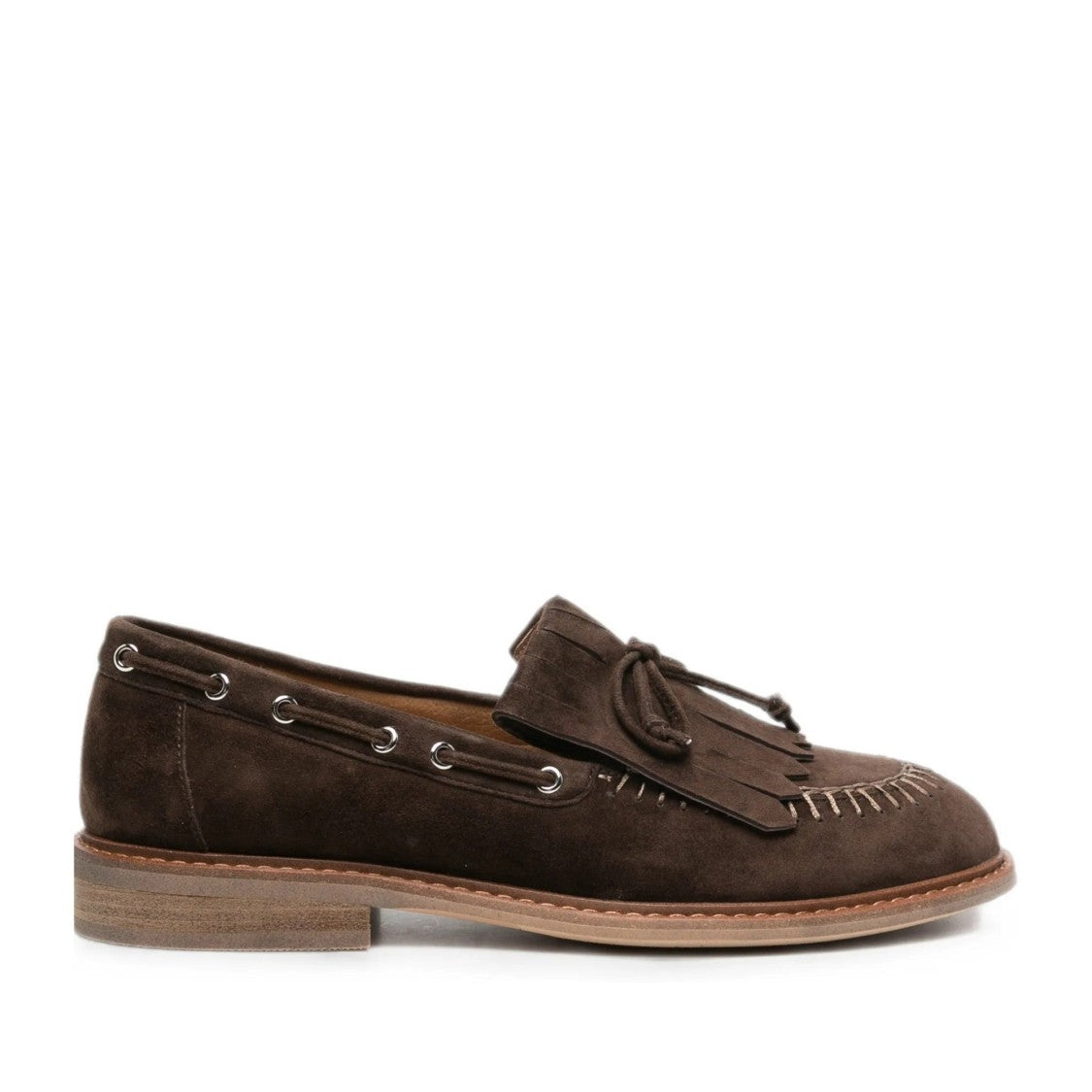 Adrianna Feretti Brown Decorative Fringe Bow Suede Loafers