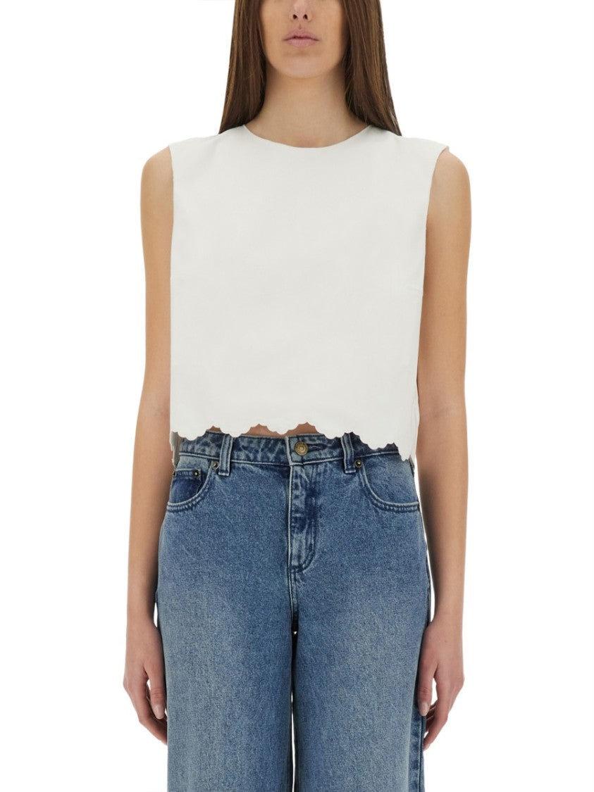 Patou Cropped Poplin Top With Scalloped Hem