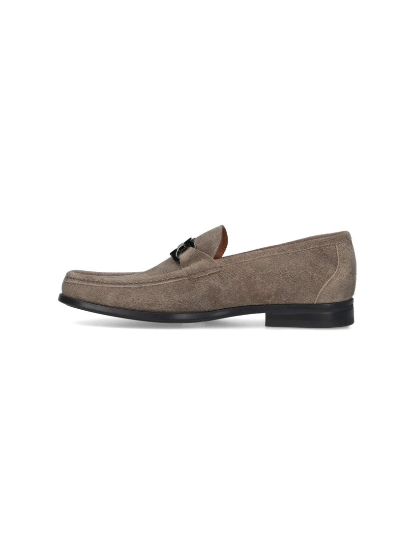 Ferragamo "Gancini" Suede Moccasins – Beige