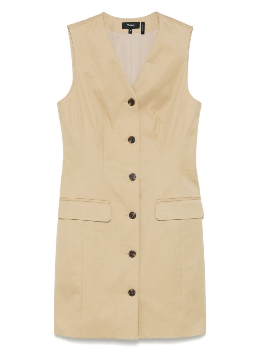 Theory Beige Cotton Blazer Dress With Flap Pockets