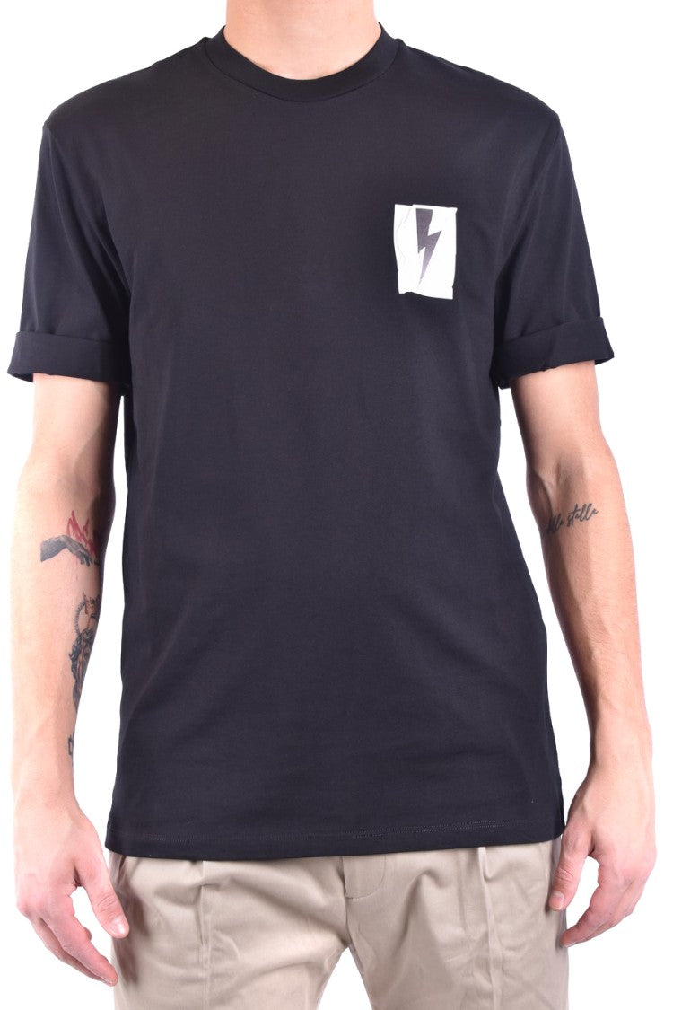 Neil Barrett Black Short-Sleeve T-Shirt With Lightning Bolt Graphic