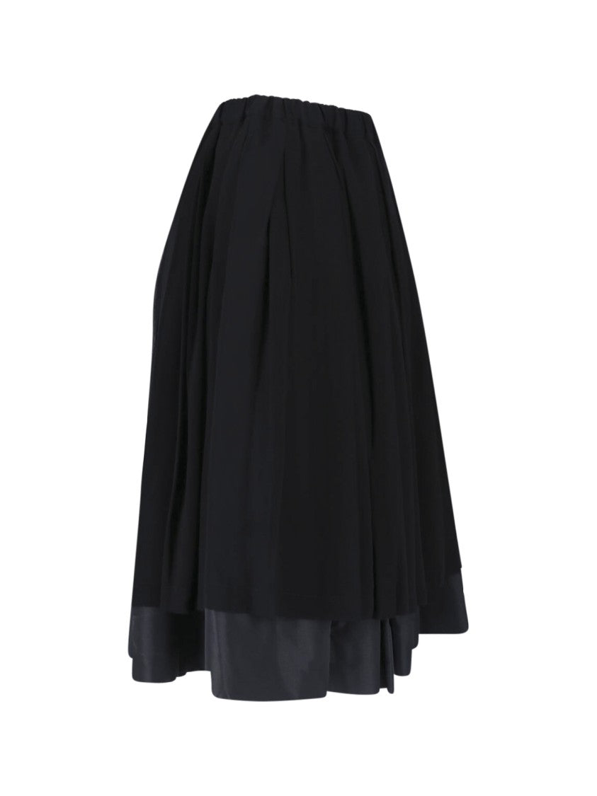 Comme Des Garçons Layered Black Midi Skirt With Elastic High Waist
