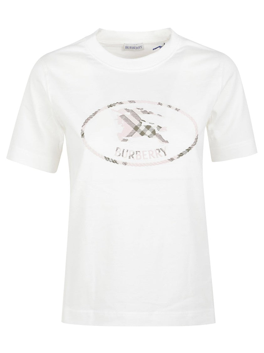 Burberry White Short-Sleeve T-Shirt With Subtle Plaid Emblem