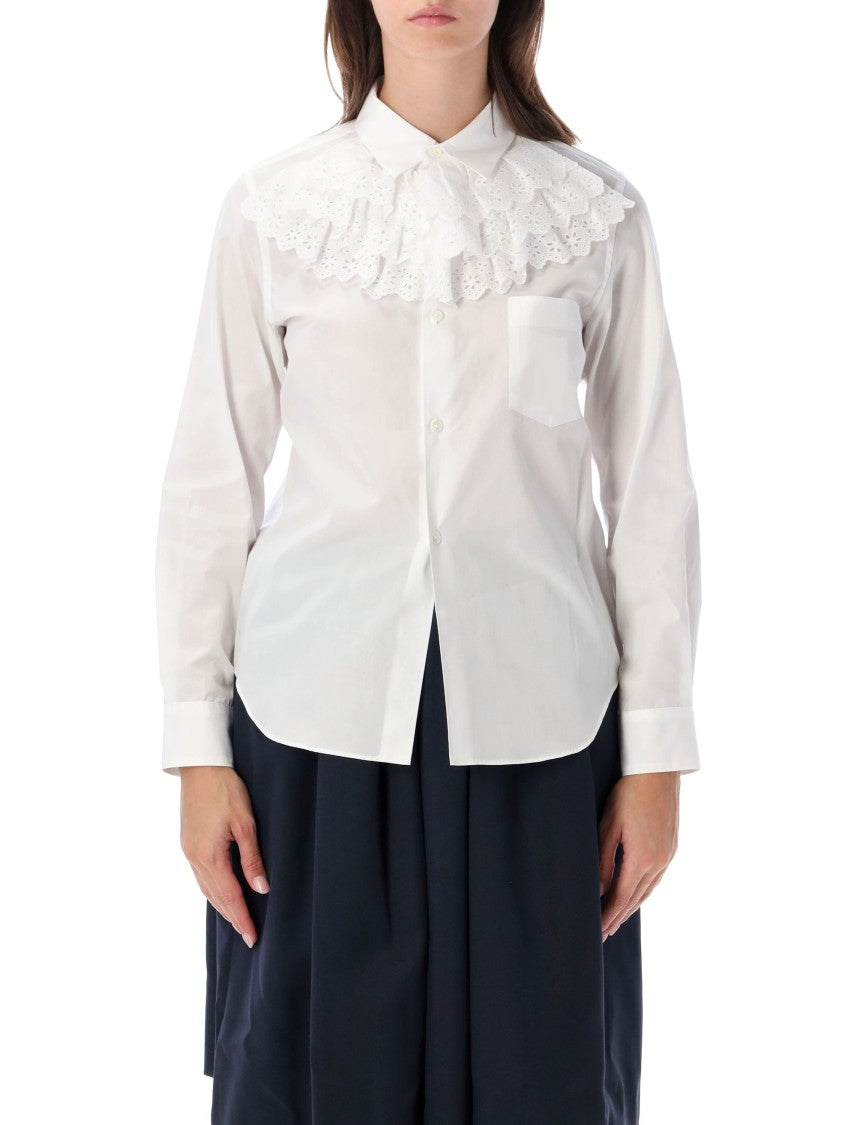 Comme Des Garçons Sangallo Lace Ruffle Front Cotton Shirt