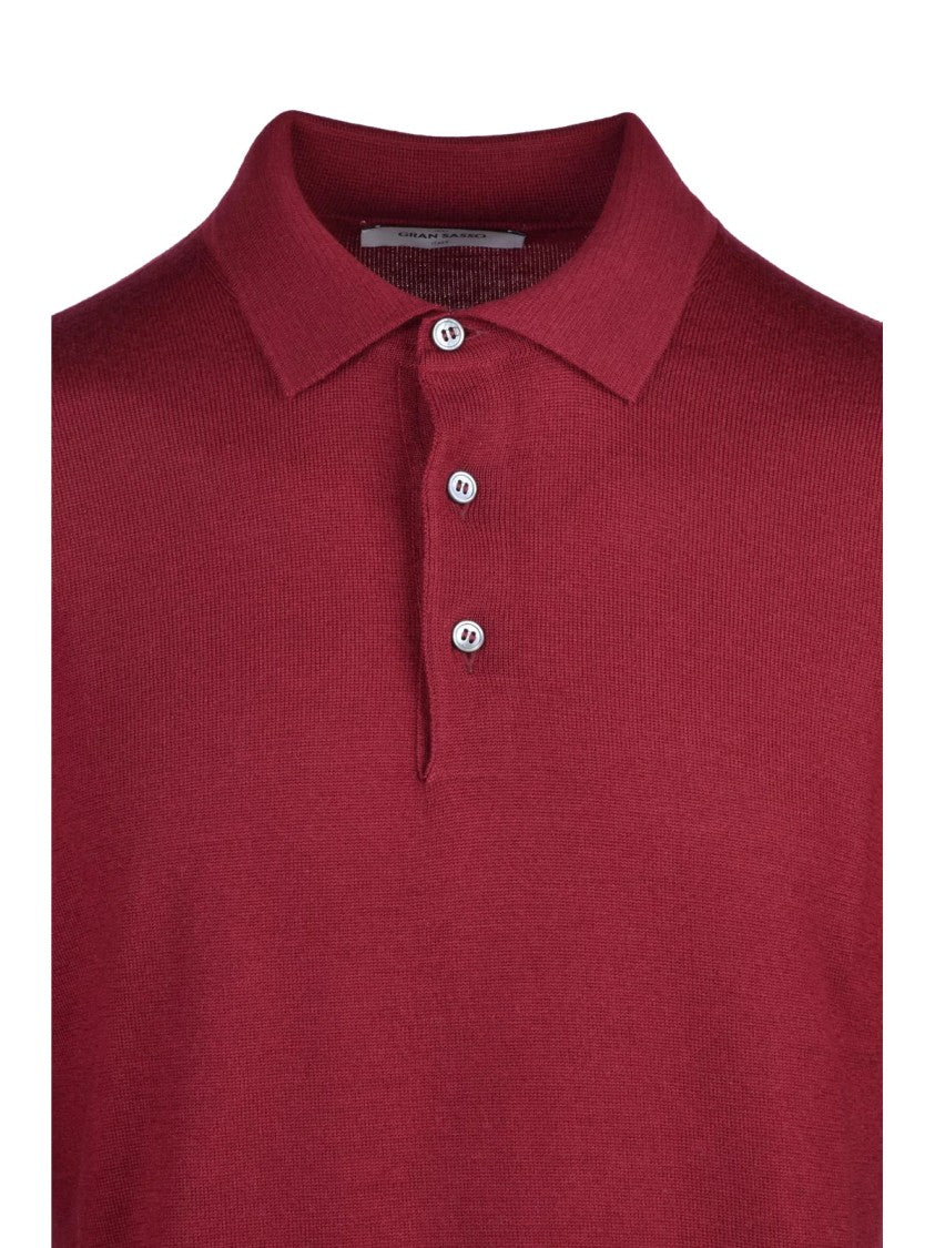 Gran Sasso Virgin Wool Polo Knit With Classic Collar And Ribbed Cuffs