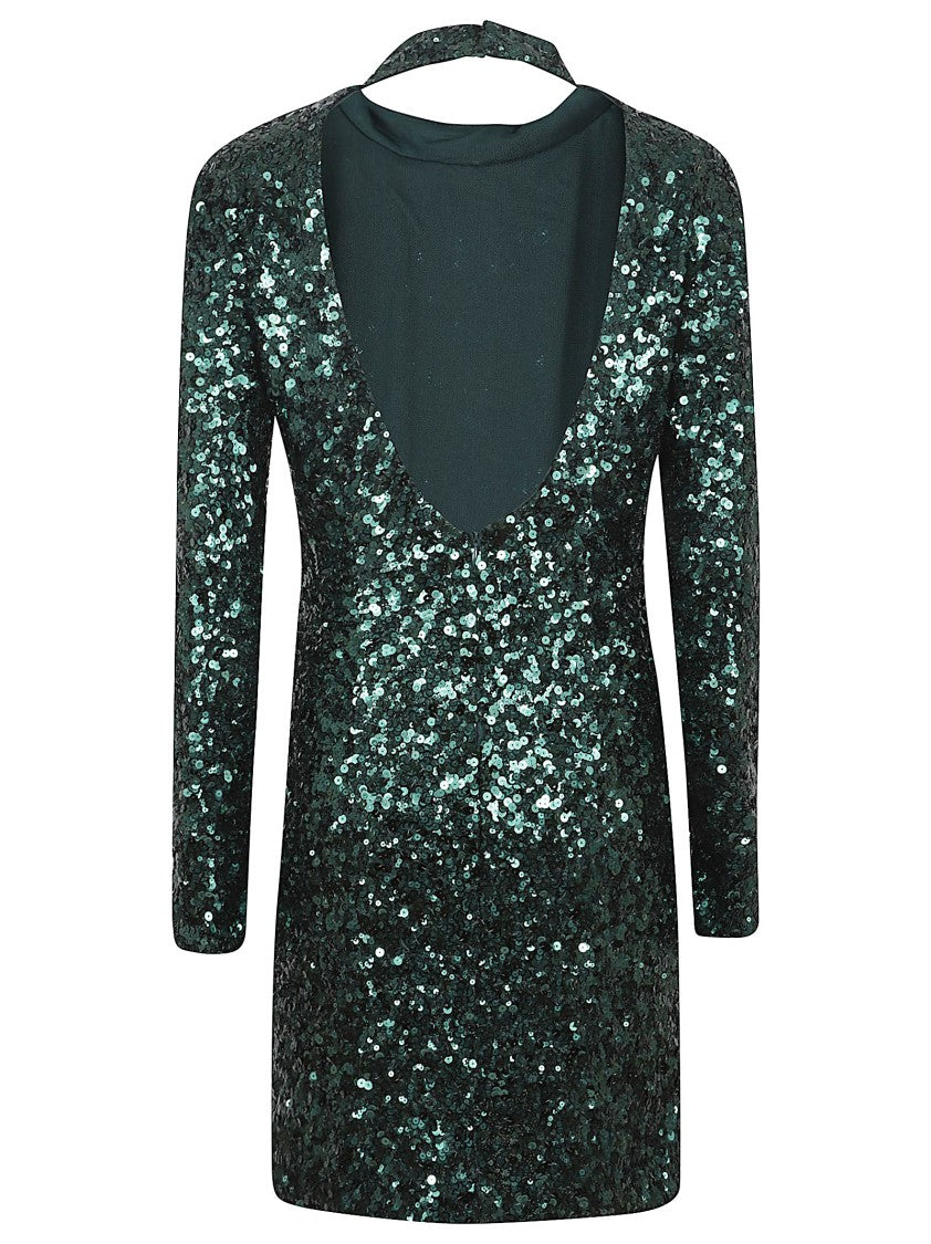 Pinko Dark Green Sequined Mini Dress