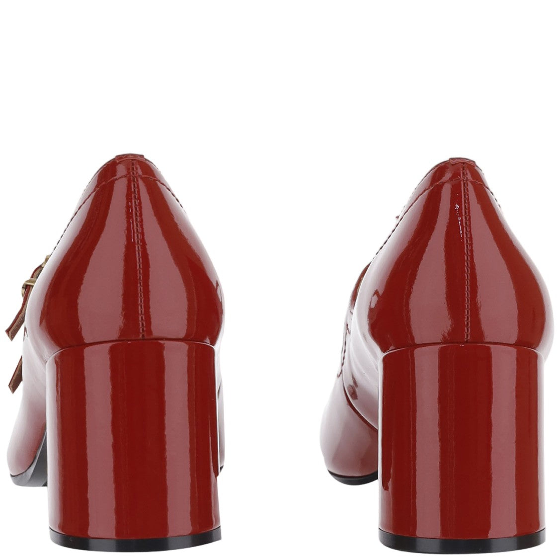 Pinko Red Perforated Strap Leather Pumps
