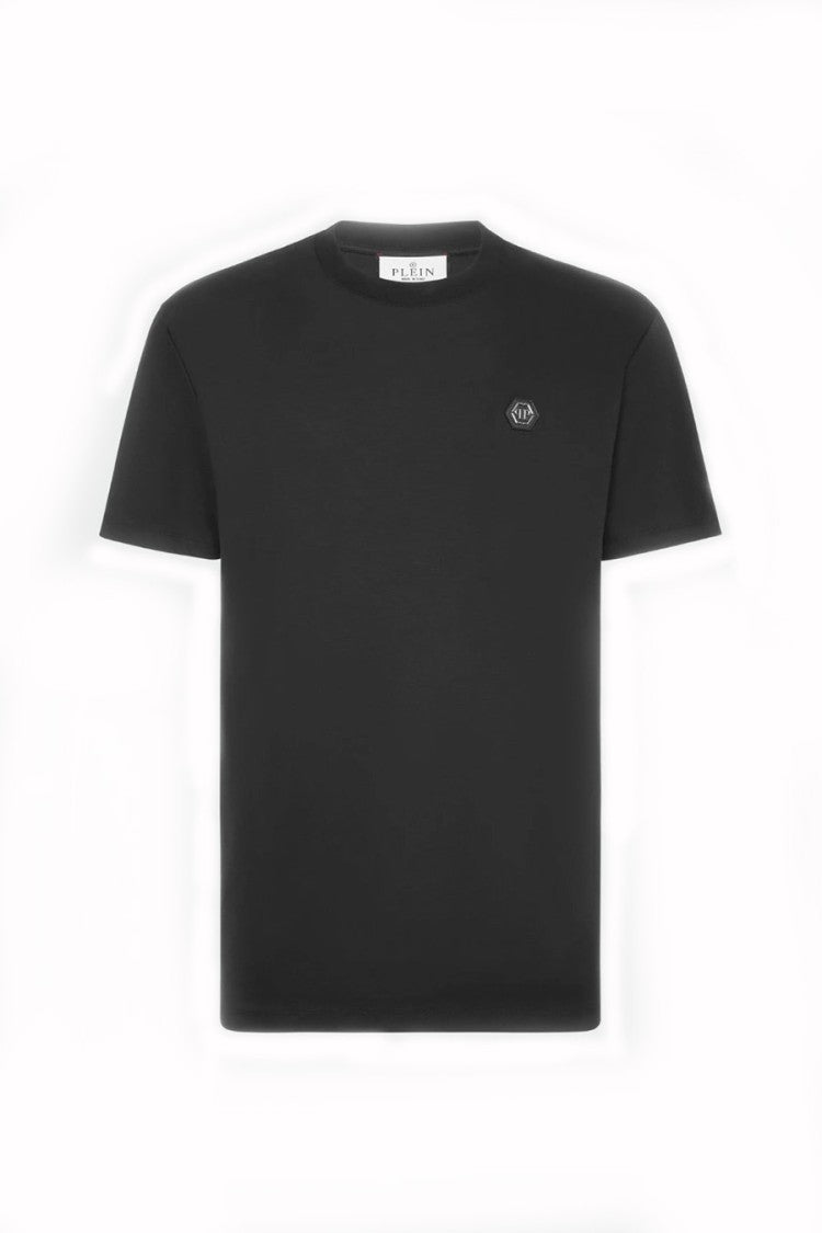 Philipp Plein Black Crewneck Embroidered Hexagon Patch Cotton T-Shirt