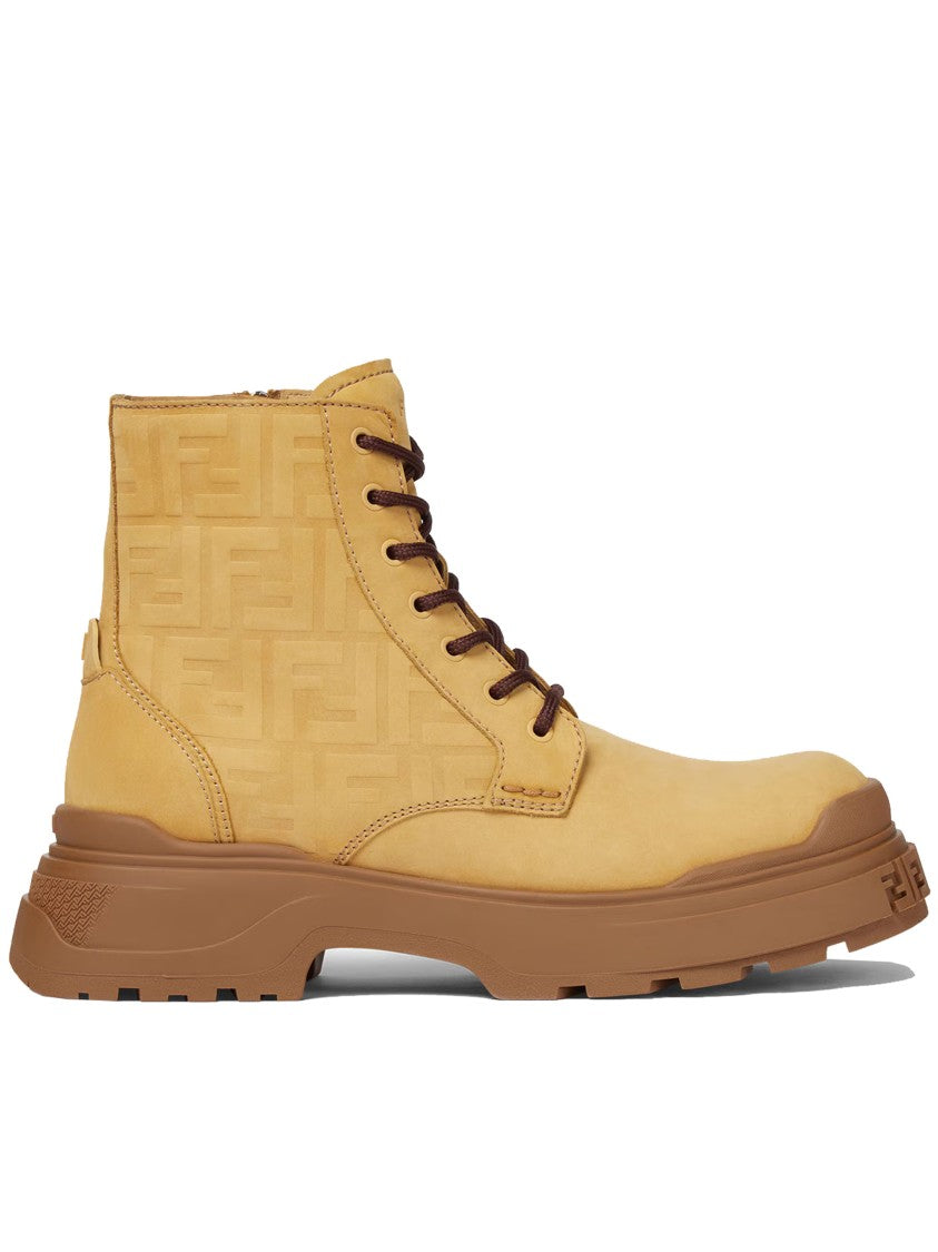 Fendi High-Top Nubuck Leather Embossed Pattern Boots