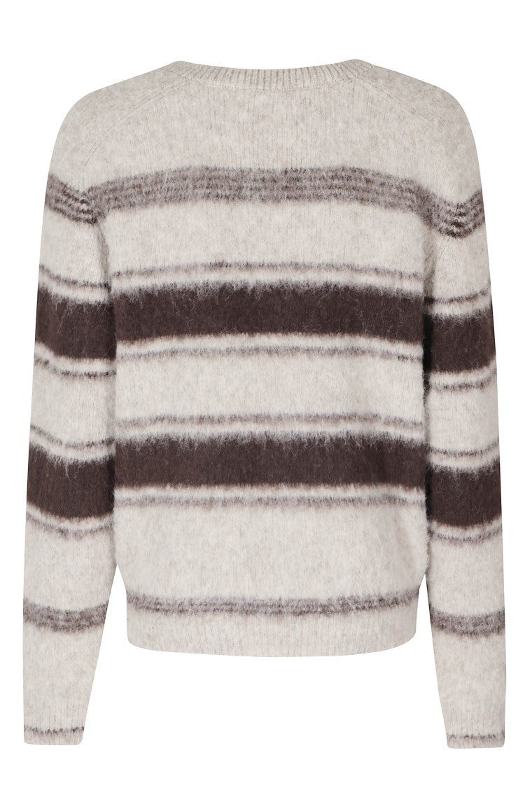 Low Classic Horizontal Stripe Fuzzy Sweater With Ribbed Trims