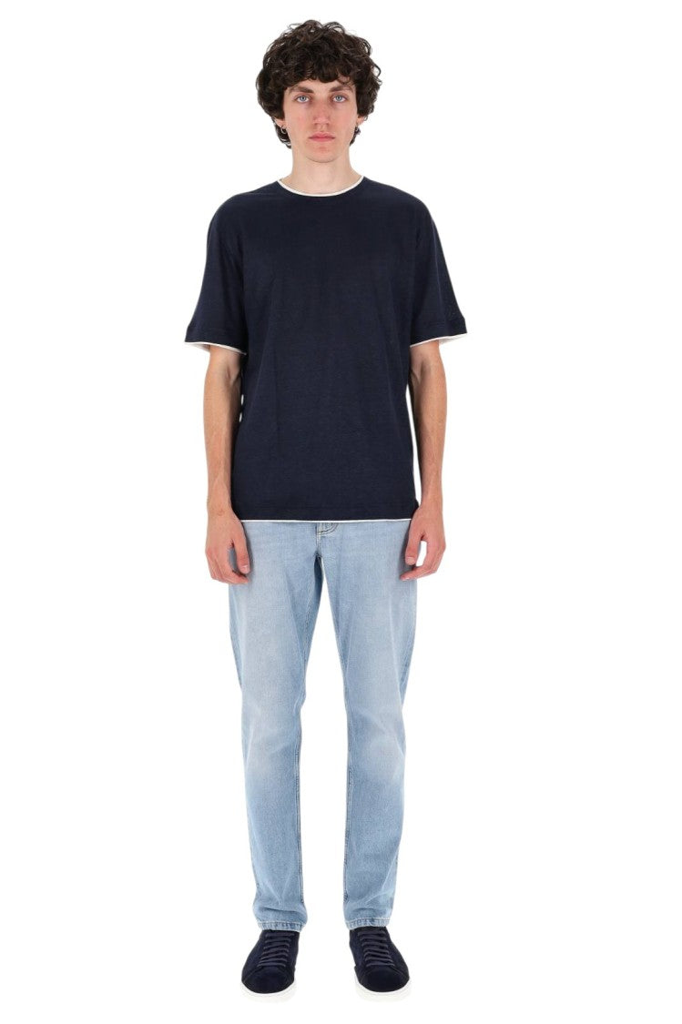 Eleventy High Neck Linen Jersey T-Shirt