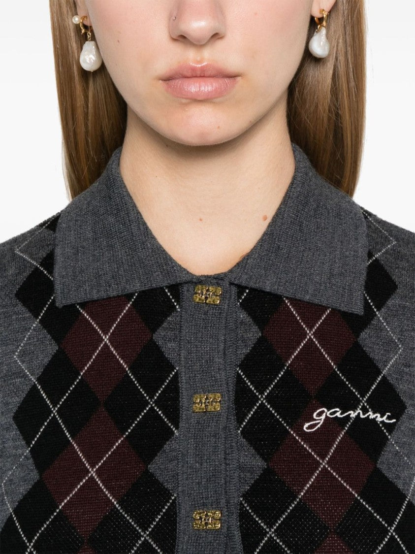 Ganni Fine Merino Jacquard Polo