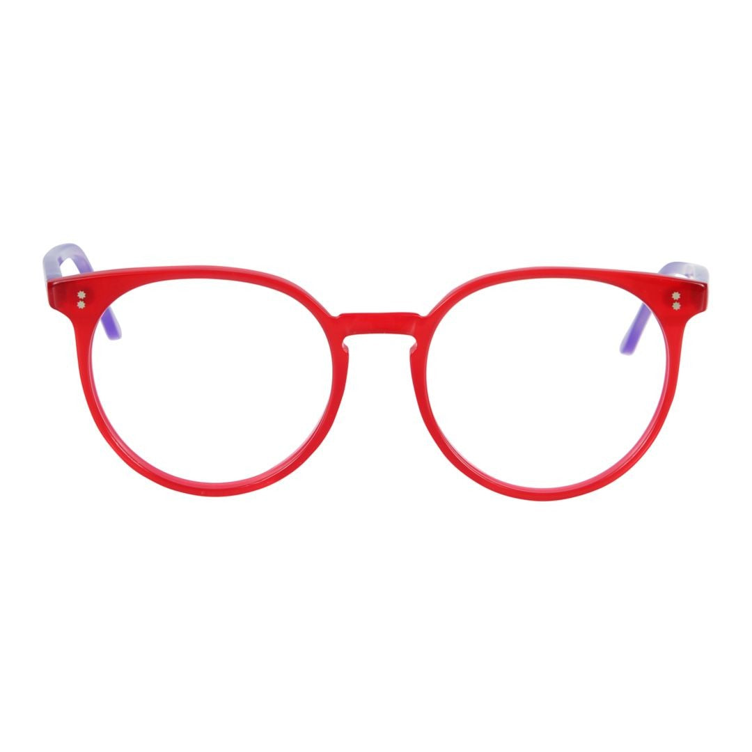 Kador Jane-53 Bold Round Frame Eyeglasses With Vibrant Red Front