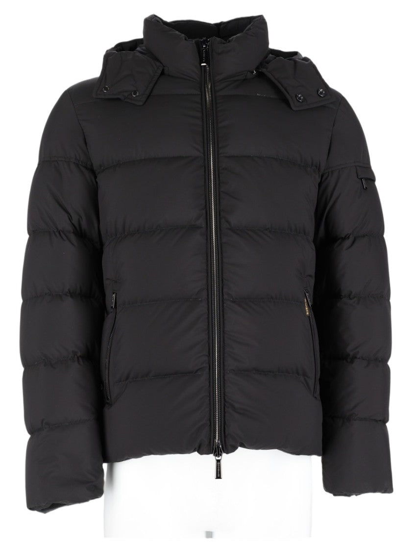 Moorer Padded Black Jacket With High Collar And Detachable Hood