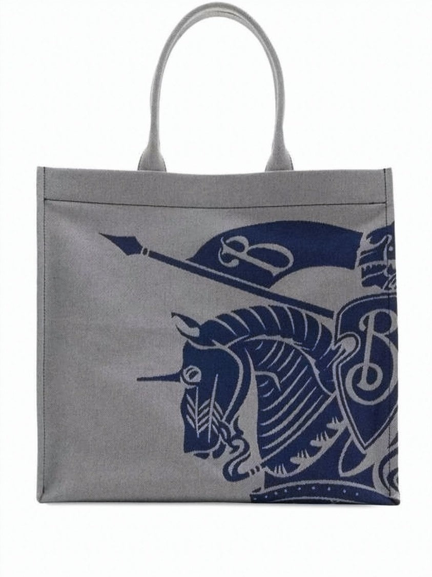 Burberry Structured Grey Tote Bag With Knight Graphic Design