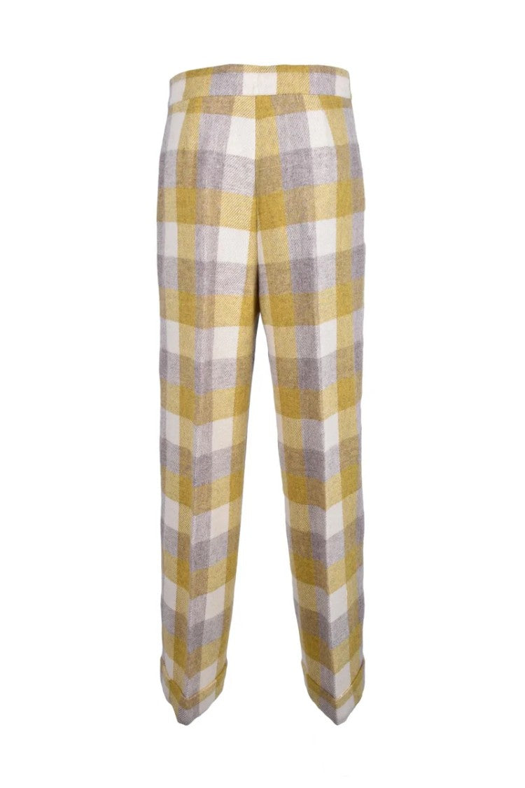 Erika Cavallini Checkered Beige And Yellow Trousers