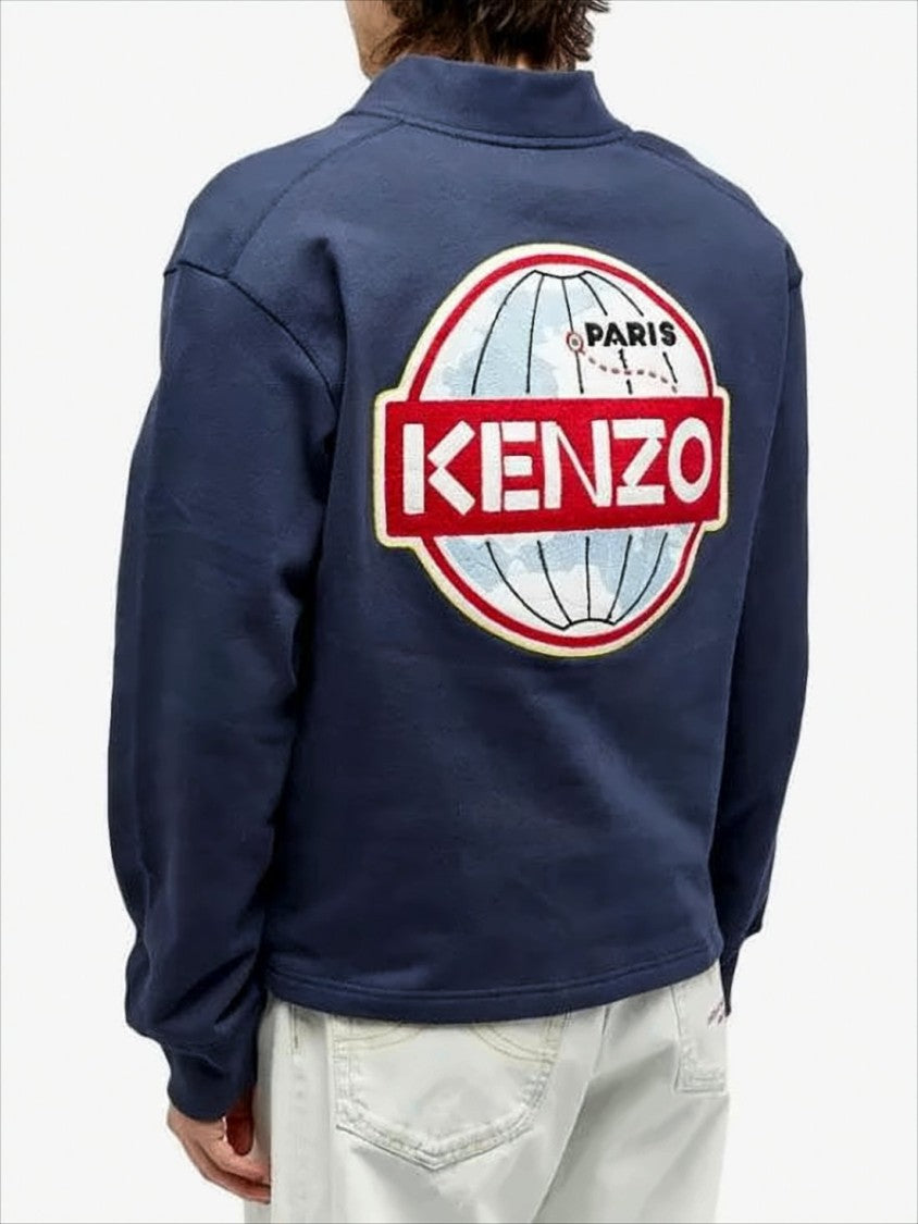 Kenzo Button-Up Cardigan With Embroidered Globe And V-Neckline