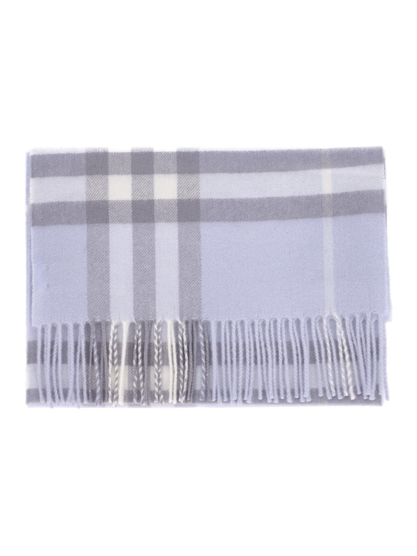 Burberry "Check" Scarf In Blue Cashmere, All-Over "Check" Pattern