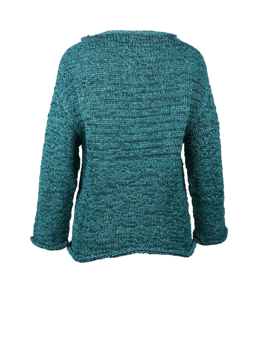 Alpha Studio Green Polyester Polyamide Braided Ribbon Boat Sweater