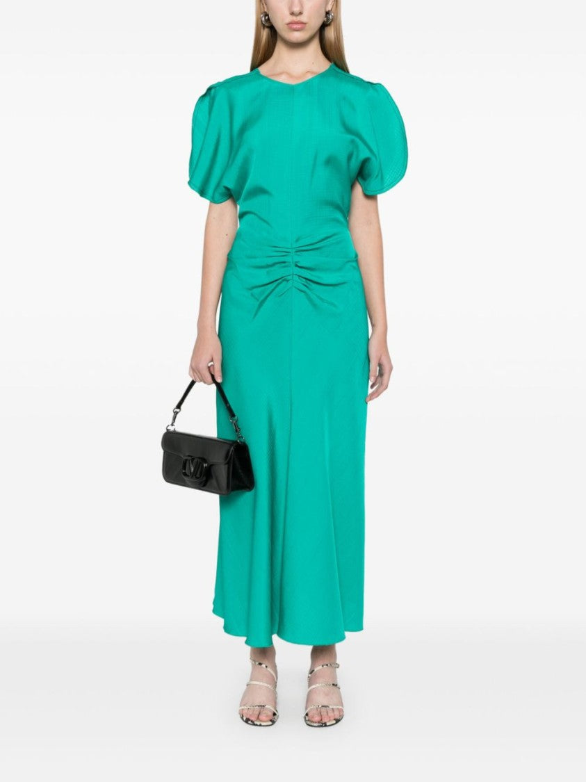 Victoria Beckham V-Back Mid-Length Dress With Gathered Detailing And Flared Skirt