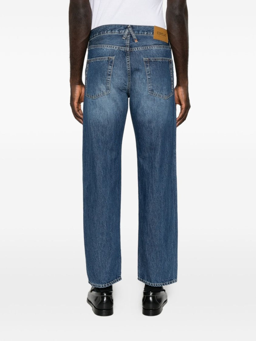 Cycle Medium Blue Raw Hem Straight-Leg Jeans