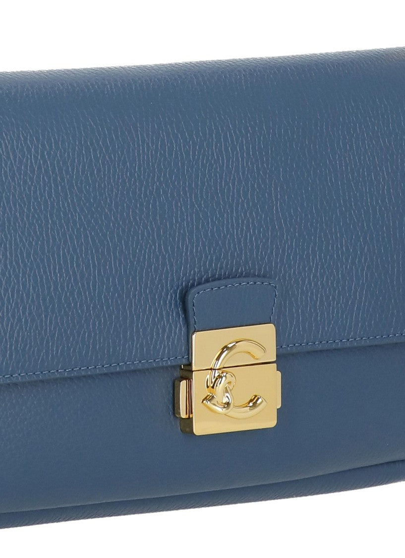 Coccinelle Structured Blue Leather Shoulder Bag With Distinctive Gold-Tone Lock