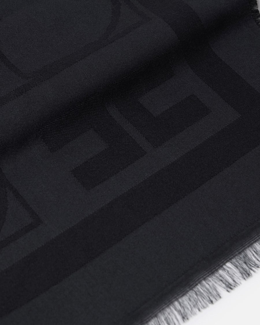 Elisabetta Franchi Rectangular Fringed Scarf With Iconic Logo Pattern