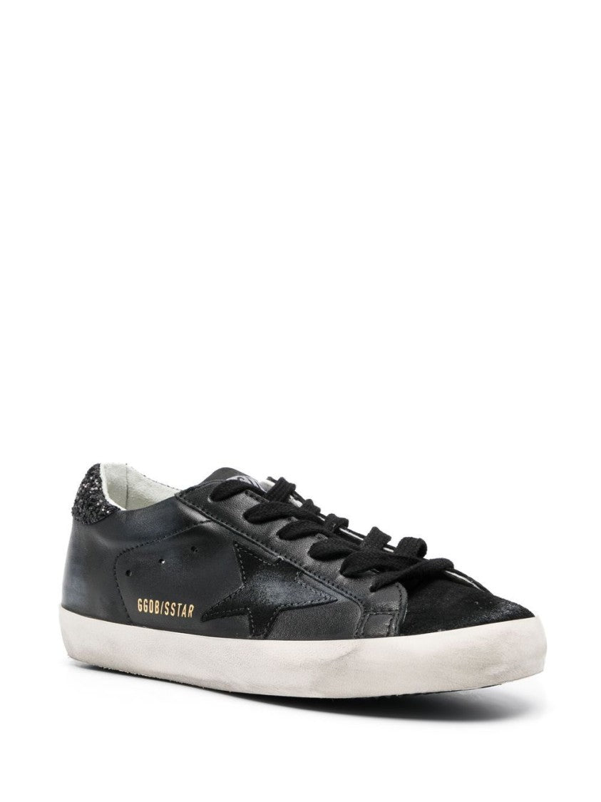 Golden Goose Black Glitter Heel Vintage Low-Top Sneakers