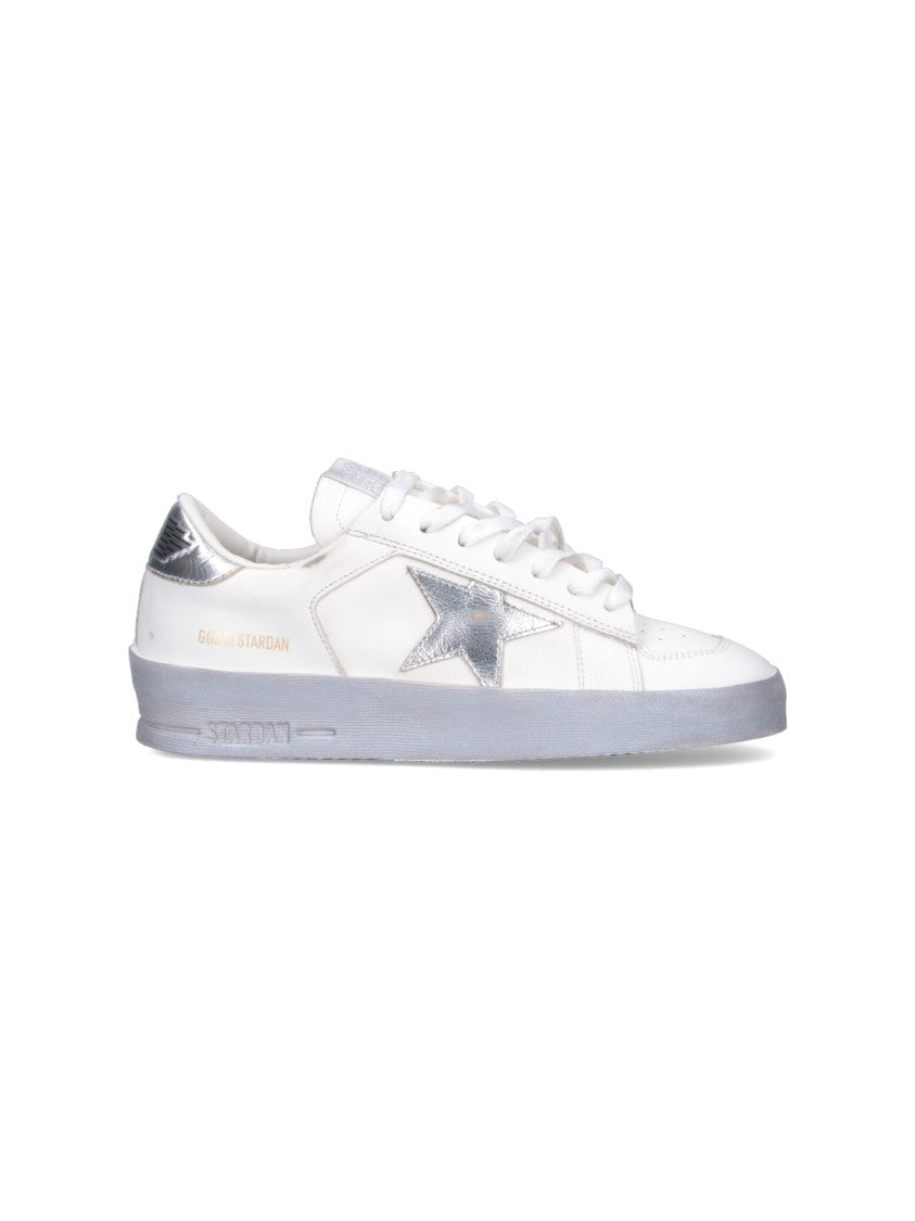 Golden Goose White Stardan Distressed Silver Accent Sneakers