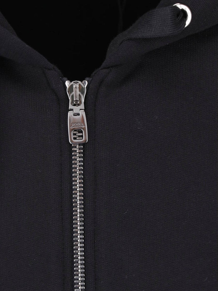 Dolce & Gabbana Black Logo Embroidered Zip-Up Cotton Hoodie