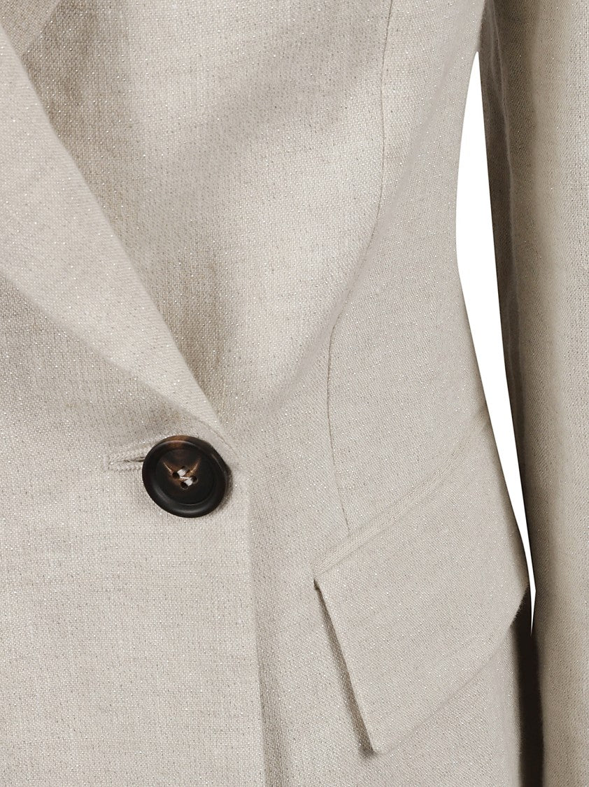 Brunello Cucinelli Double-Breasted Beige Blazer With Notched Collar